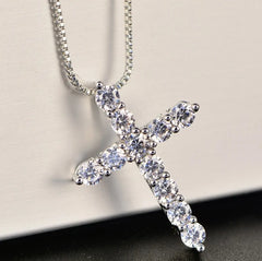 Crystal Cross Silver Chain Necklace