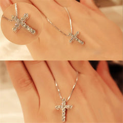 Crystal Cross Silver Chain Necklace