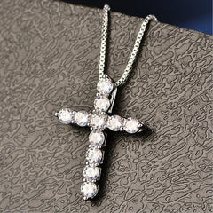 Crystal Cross Silver Chain Necklace