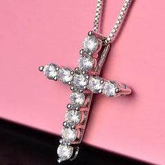 Crystal Cross Silver Chain Necklace